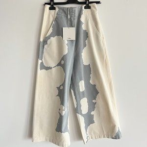 Tibi Garment Dyed Twill Cropped pants, gray/blue/cream, size 4